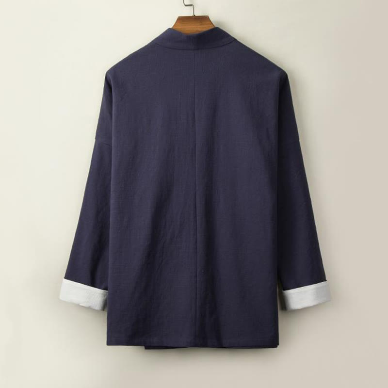 Buddha Stones Chinese Frog-Buttons Long Sleeve Design Open Front Jacket Men's Cotton Linen Kimono - image 7