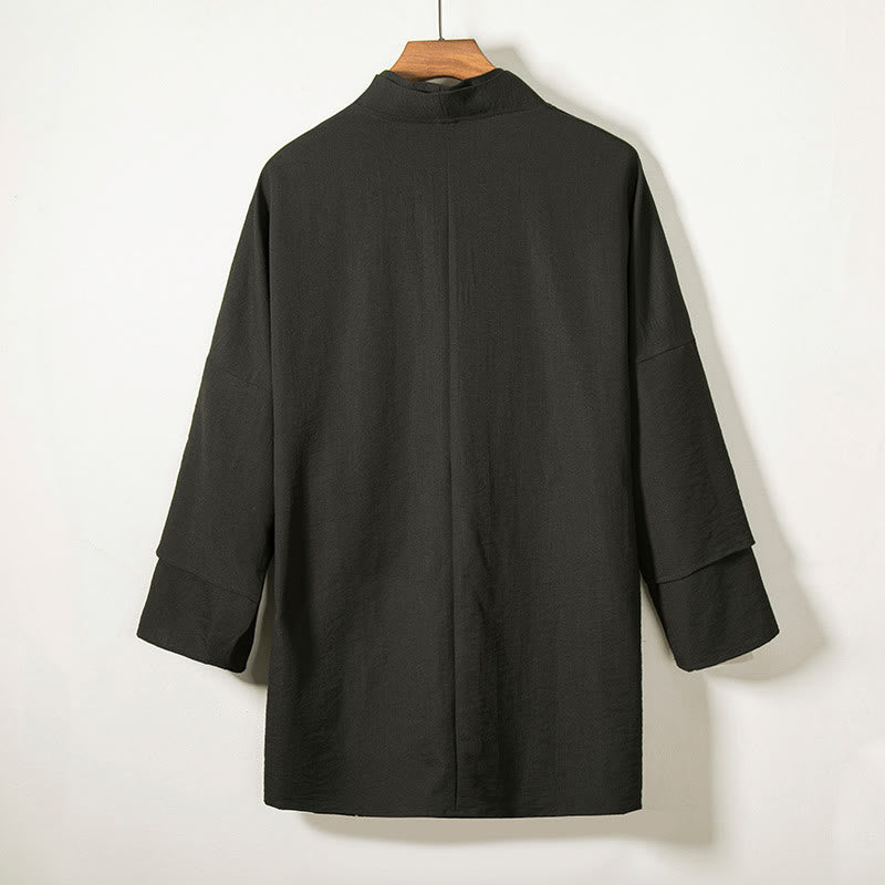 Buddha Stones Lace-Up Design Open Front Jacket Men's Cotton Linen Long Sleeve Kimono - image 2