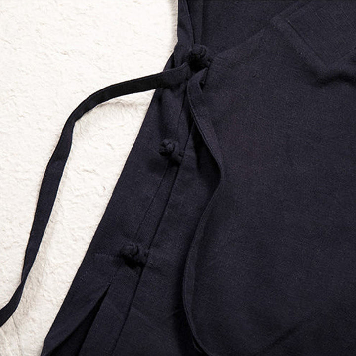 Buddha Stones Men's Plain Design Open Front Jacket Cotton Linen Long Sleeve Kimono - image 5