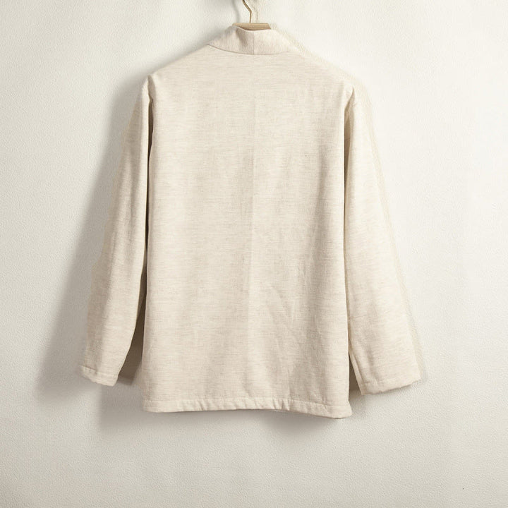 Buddha Stones Men's Long Sleeve Frog-Button Open Front Fleece-Lined Cotton Linen Jacket Kimono - image 8