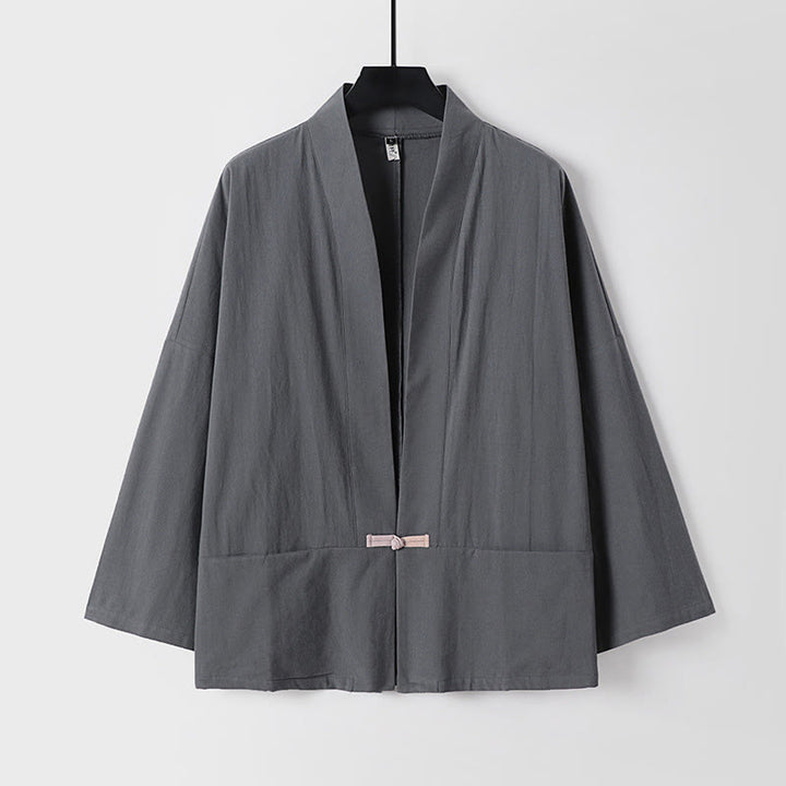 Buddha Stones Long Sleeve Buttons Design Men's Open Front Cotton Linen Jacket Kimono With Pockets - DimGray - US/UK/AU54，EU64 (9XL) - image 0