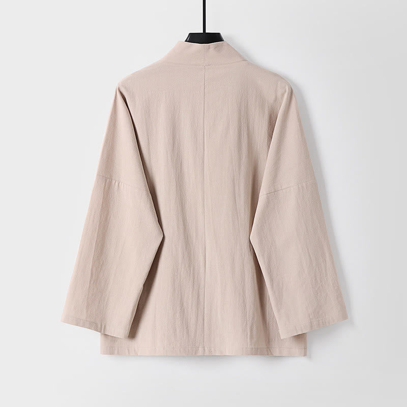 Buddha Stones Long Sleeve Buttons Design Men's Open Front Cotton Linen Jacket Kimono With Pockets - image 4