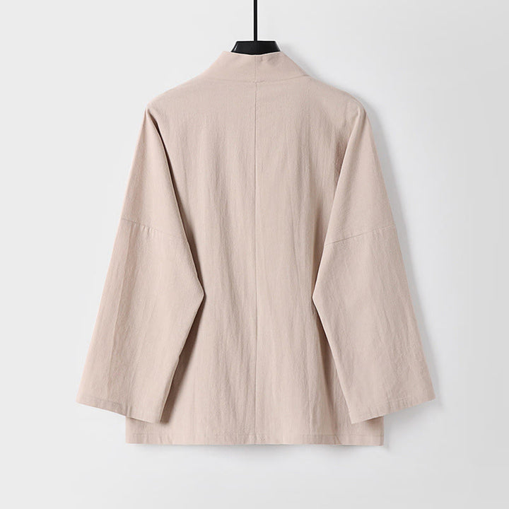Buddha Stones Long Sleeve Buttons Design Men's Open Front Cotton Linen Jacket Kimono With Pockets - image 4