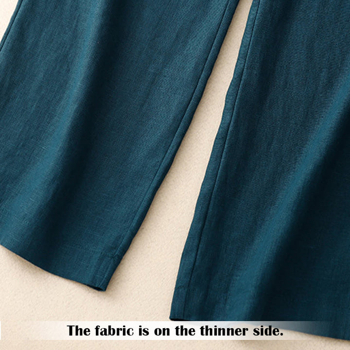 Buddha Stones Summer Casual Simple Design Linen Women's Wide Leg Pants With Zipper Pockets - image 4