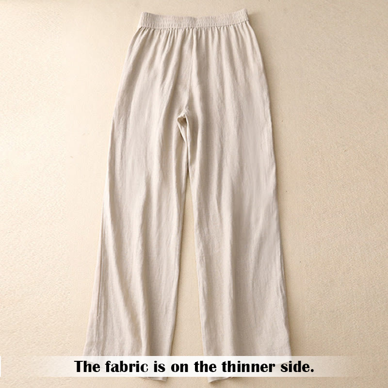 Buddha Stones Summer Casual Simple Design Linen Women's Wide Leg Pants With Zipper Pockets - image 43