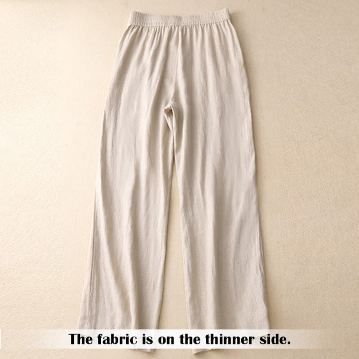Buddha Stones Summer Casual Simple Design Linen Women's Wide Leg Pants With Zipper Pockets - image 43