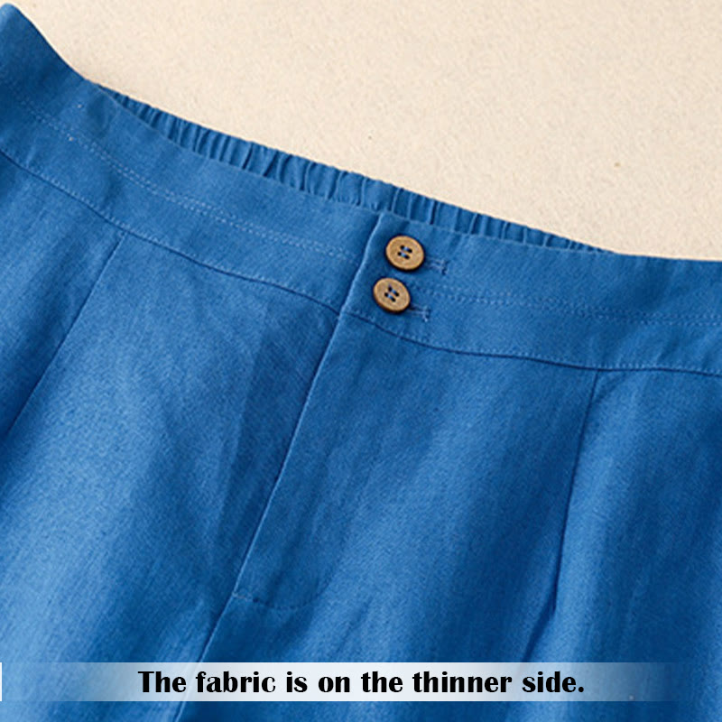 Buddha Stones Summer Casual Simple Design Linen Women's Wide Leg Pants With Zipper Pockets - image 17