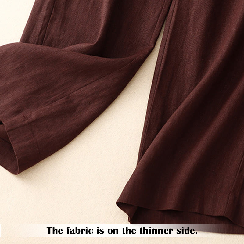 Buddha Stones Summer Casual Simple Zipper Design Linen Women's Wide Leg Pants With Pockets - image 30