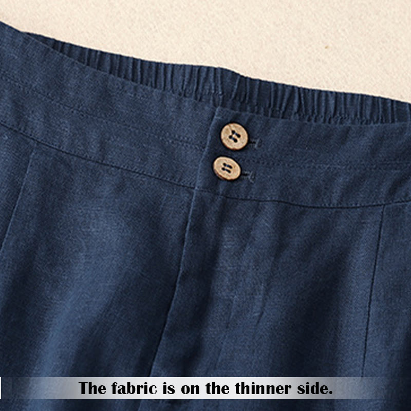 Buddha Stones Summer Casual Simple Design Linen Women's Wide Leg Pants With Zipper Pockets - image 56