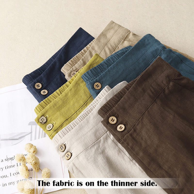 Buddha Stones Summer Casual Simple Design Linen Women's Wide Leg Pants With Zipper Pockets - image 67