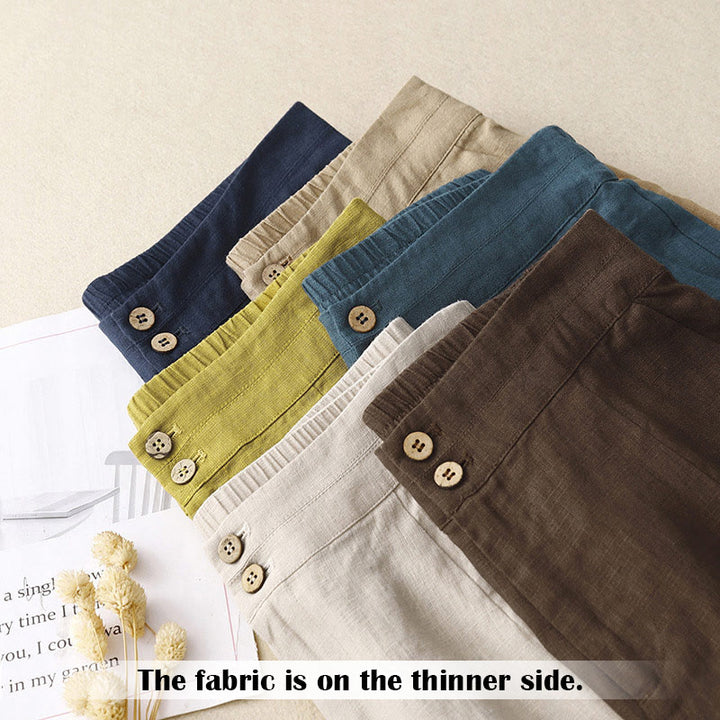 Buddha Stones Summer Casual Simple Design Linen Women's Wide Leg Pants With Zipper Pockets - image 67