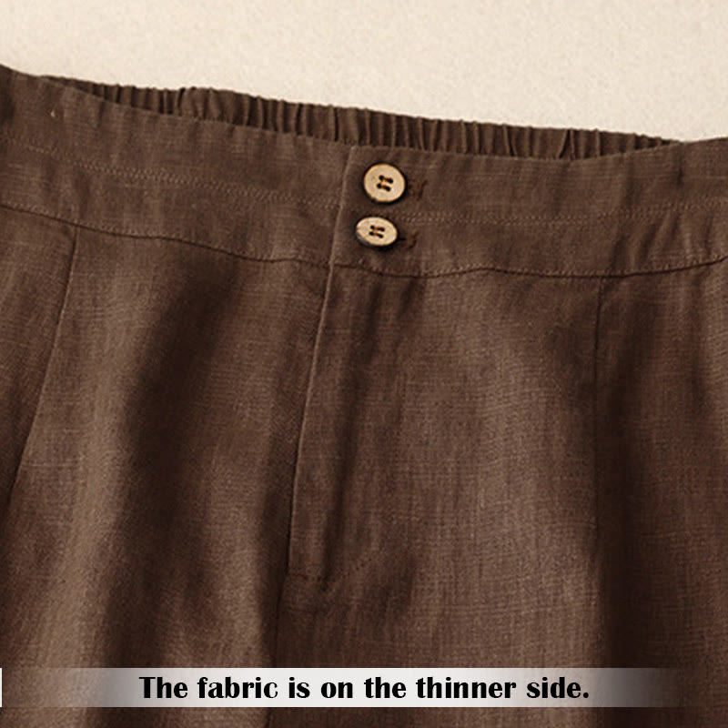 Buddha Stones Summer Casual Simple Design Linen Women's Wide Leg Pants With Zipper Pockets - image 62