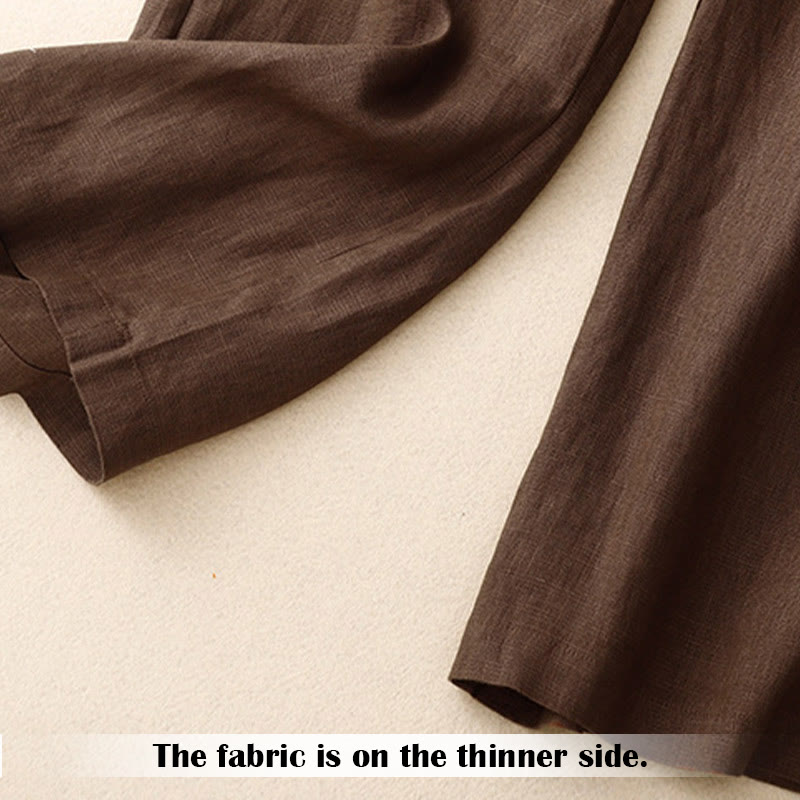 Buddha Stones Summer Casual Simple Zipper Design Linen Women's Wide Leg Pants With Pockets - image 65