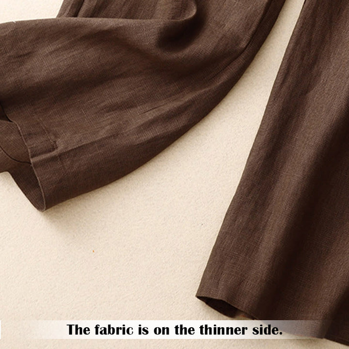 Buddha Stones Summer Casual Simple Design Linen Women's Wide Leg Pants With Zipper Pockets - image 65