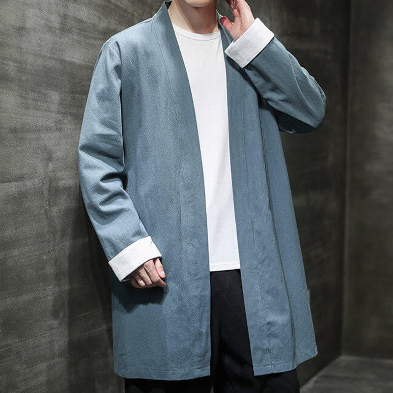 Buddha Stones Spring Long Sleeve Open Front Men's Cotton Linen Zen Jacket Kimono - image 20