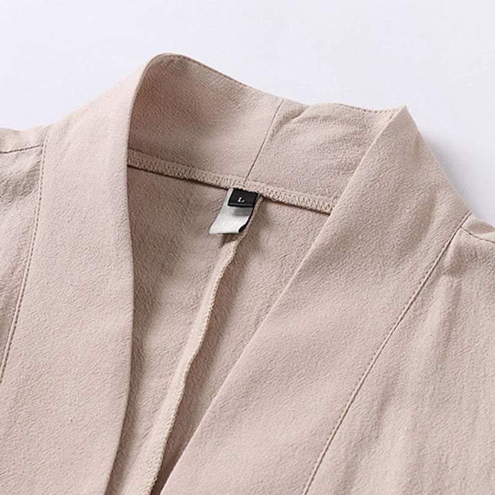 Buddha Stones Long Sleeve Buttons Design Men's Open Front Cotton Linen Jacket Kimono With Pockets - image 5