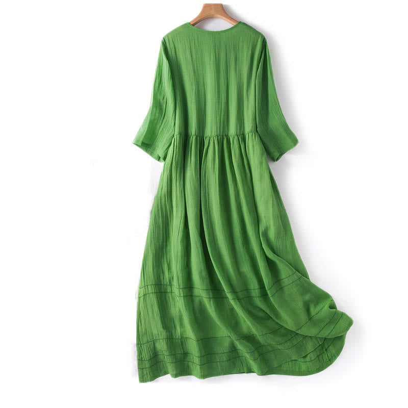 Buddha Stones Summer V-Neck Design Half Sleeve Cotton Midi Dress - image 12