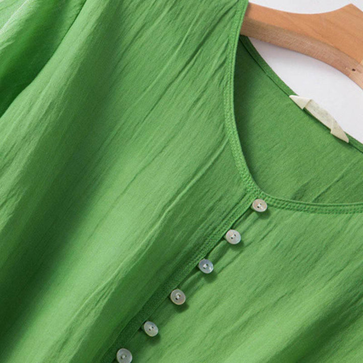 Buddha Stones Summer V-Neck Design Half Sleeve Cotton Midi Dress - image 5