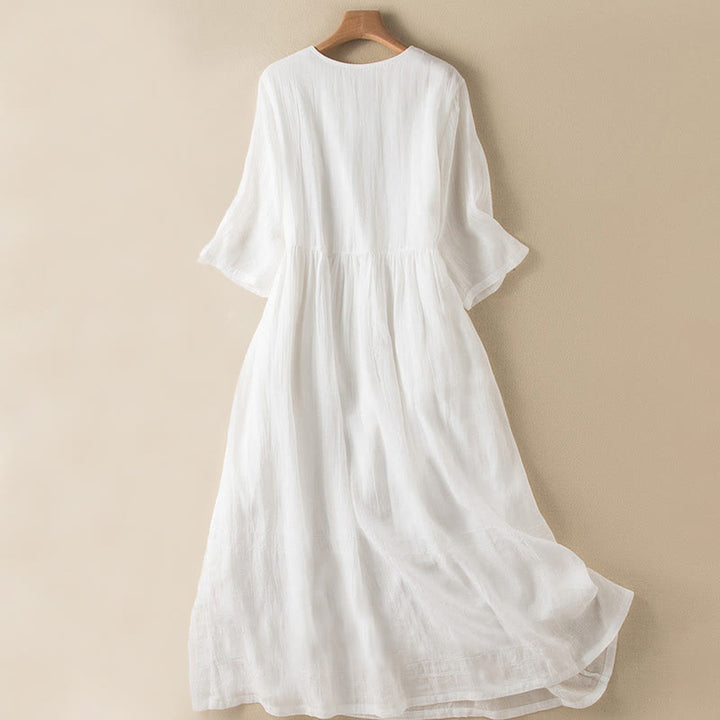 Buddha Stones Summer V-Neck Design Half Sleeve Cotton Midi Dress - image 23