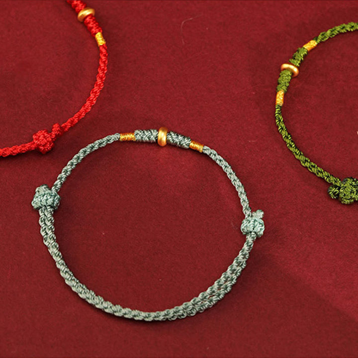 Buddha Stones 999 Gold Small Lucky Beads String Protection Luck Braided Bracelet Anklet - image 14