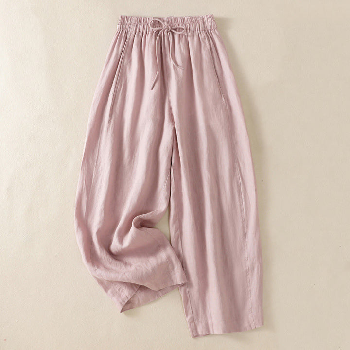 Buddha Stones Commute Plain Design Drawstring Cotton Linen Women's Wide Leg Pants With Pockets - LightPink - US8-10，UK/AU12-14，EU40-42 (2XL) - image 19