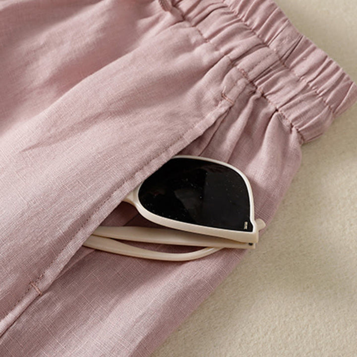 Buddha Stones Commute Plain Design Drawstring Cotton Linen Women's Wide Leg Pants With Pockets - image 24