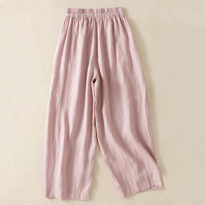 Buddha Stones Commute Plain Design Drawstring Cotton Linen Women's Wide Leg Pants With Pockets - image 20