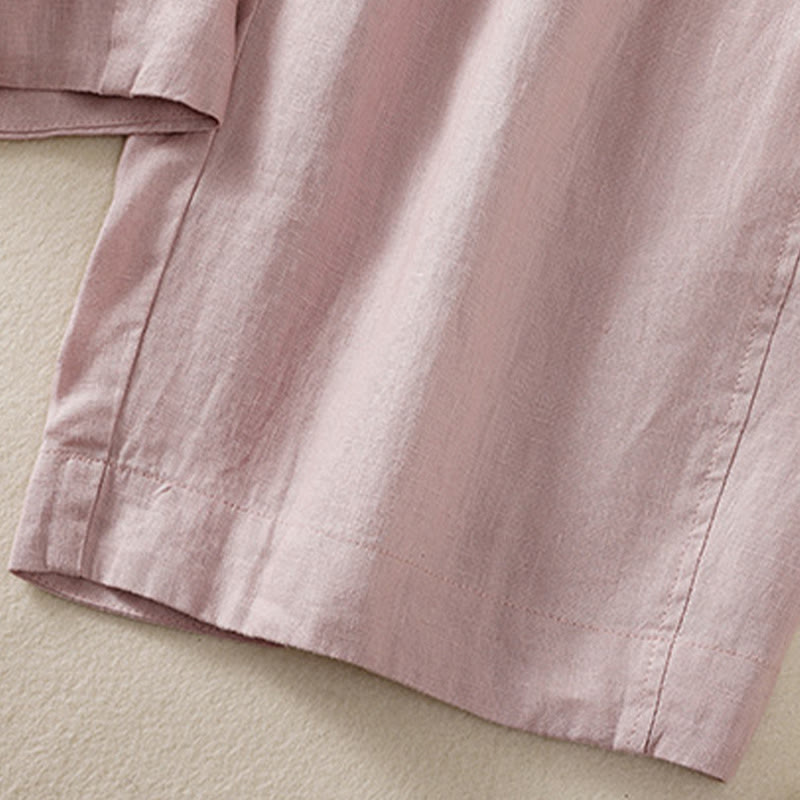 Buddha Stones Commute Plain Design Drawstring Cotton Linen Women's Wide Leg Pants With Pockets - image 26