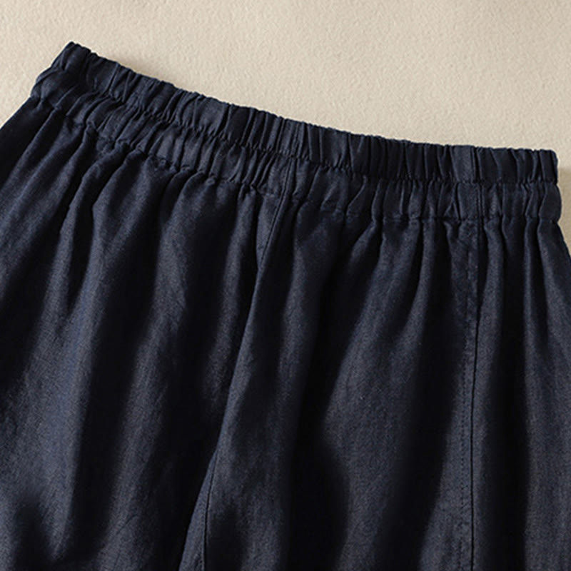 Buddha Stones Commute Plain Design Drawstring Cotton Linen Women's Wide Leg Pants With Pockets - image 17