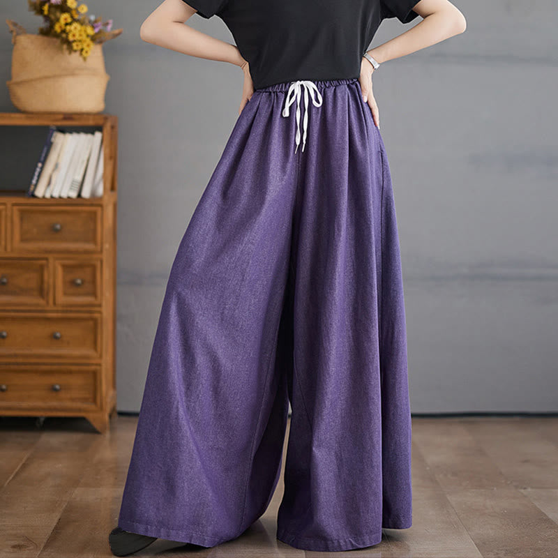 Buddha Stones Retro Leg Opening Slit Design Women's Wide Leg Pants With Pockets - image 1