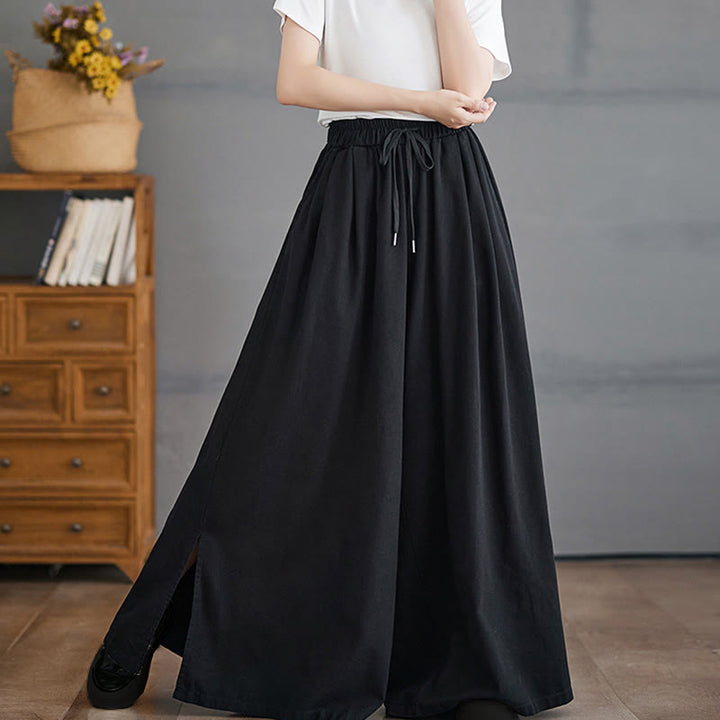 Buddha Stones Retro Leg Opening Slit Design Women's Wide Leg Pants With Pockets - image 12
