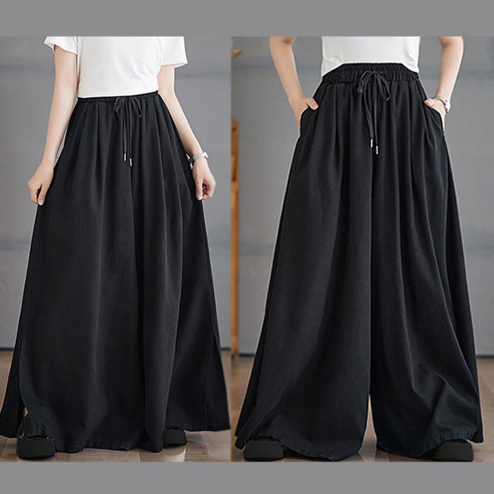 Buddha Stones Retro Leg Opening Slit Design Women's Wide Leg Pants With Pockets - image 20