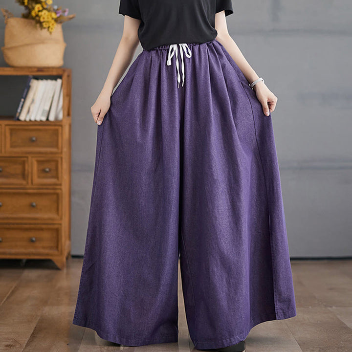 Buddha Stones Retro Leg Opening Slit Design Women's Wide Leg Pants With Pockets - image 2