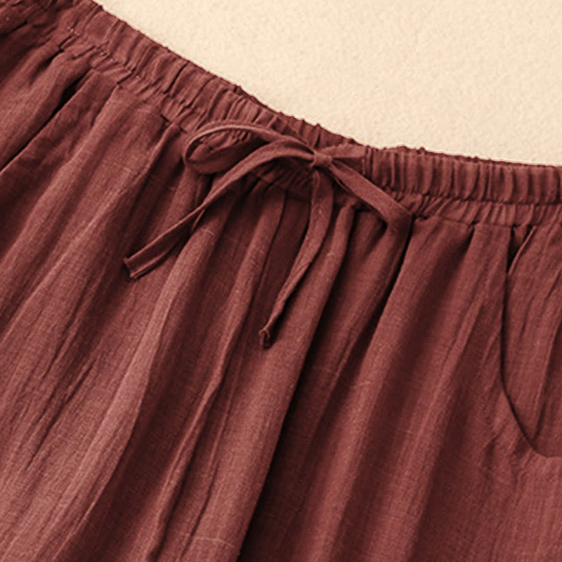 Buddha Stones Spring Pure Color Drawstring Double Layer Women's Wide Leg Pants With Pockets - image 5