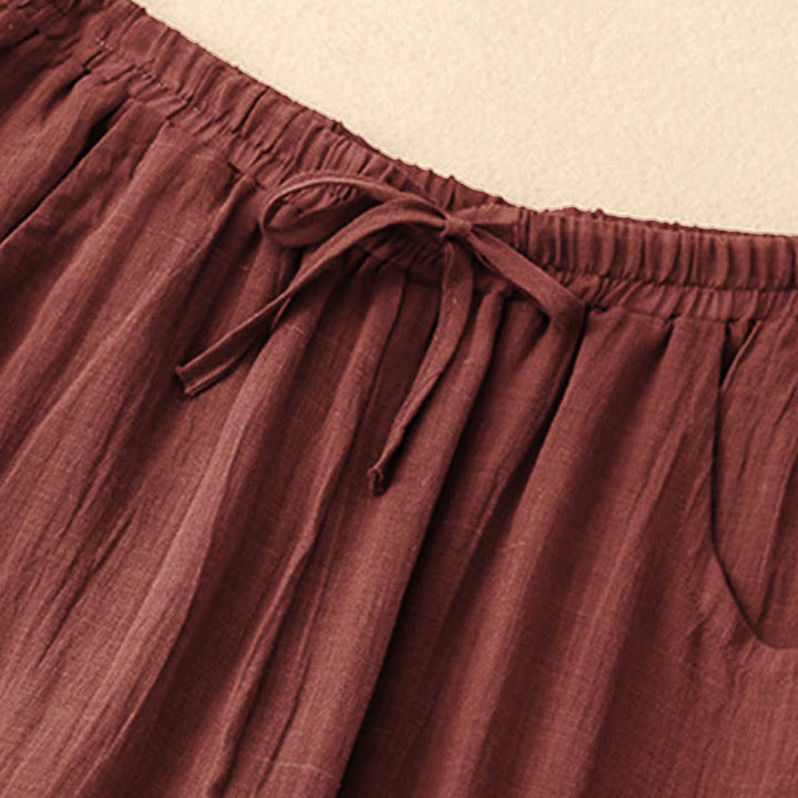 Buddha Stones Spring Pure Color Drawstring Double Layer Women's Wide Leg Pants With Pockets - image 5