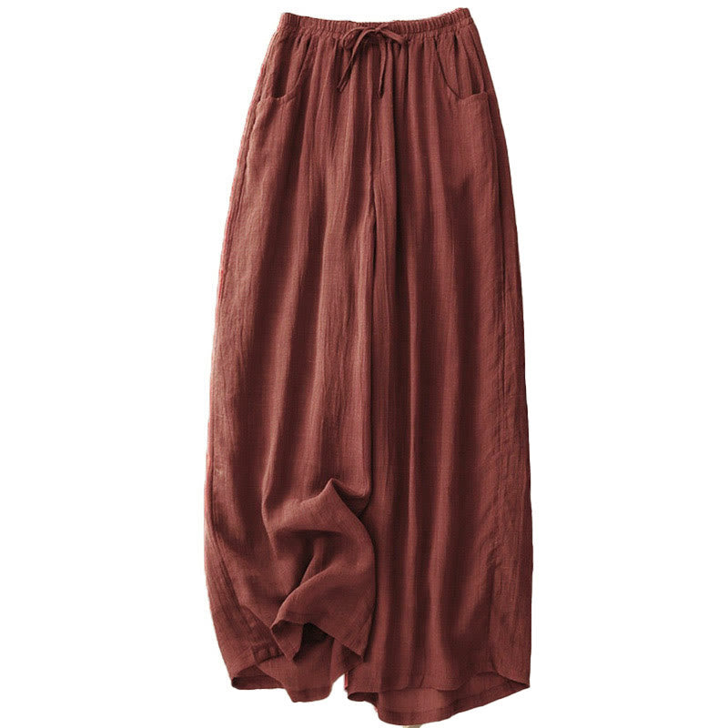 Buddha Stones Spring Pure Color Drawstring Double Layer Women's Wide Leg Pants With Pockets - image 6