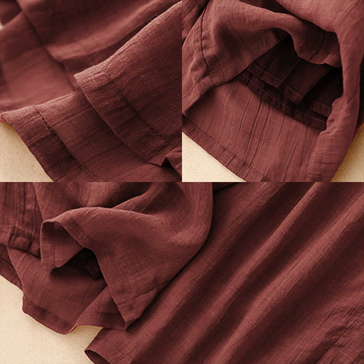 Buddha Stones Spring Pure Color Drawstring Double Layer Women's Wide Leg Pants With Pockets - image 4