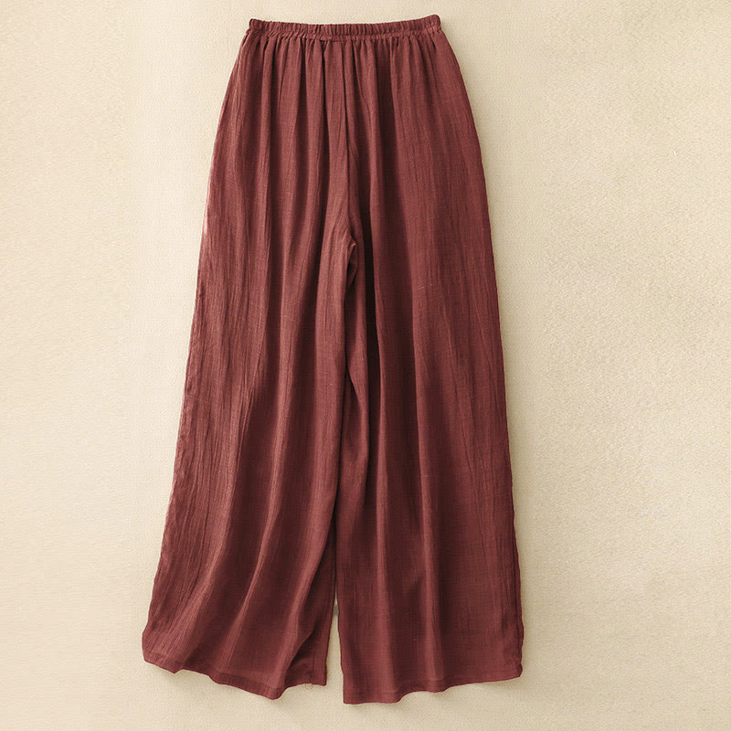 Buddha Stones Spring Pure Color Drawstring Double Layer Women's Wide Leg Pants With Pockets - image 3