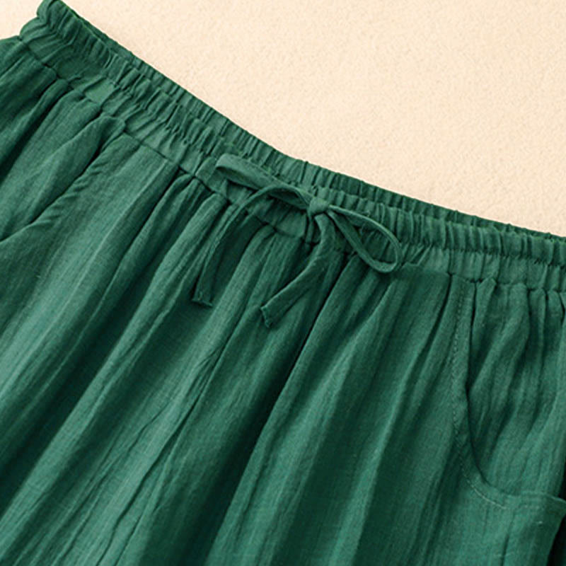 Buddha Stones Spring Pure Color Drawstring Double Layer Women's Wide Leg Pants With Pockets - image 12
