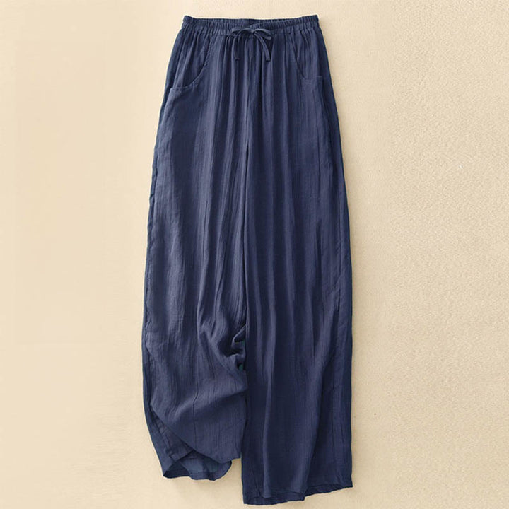 Buddha Stones Spring Pure Color Drawstring Double Layer Women's Wide Leg Pants With Pockets - Navy - US8-10，UK/AU12-14，EU40-42 (2XL) - image 12