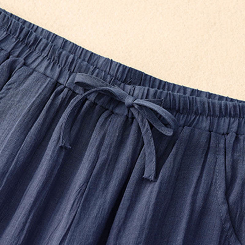 Buddha Stones Spring Pure Color Drawstring Double Layer Women's Wide Leg Pants With Pockets - image 13