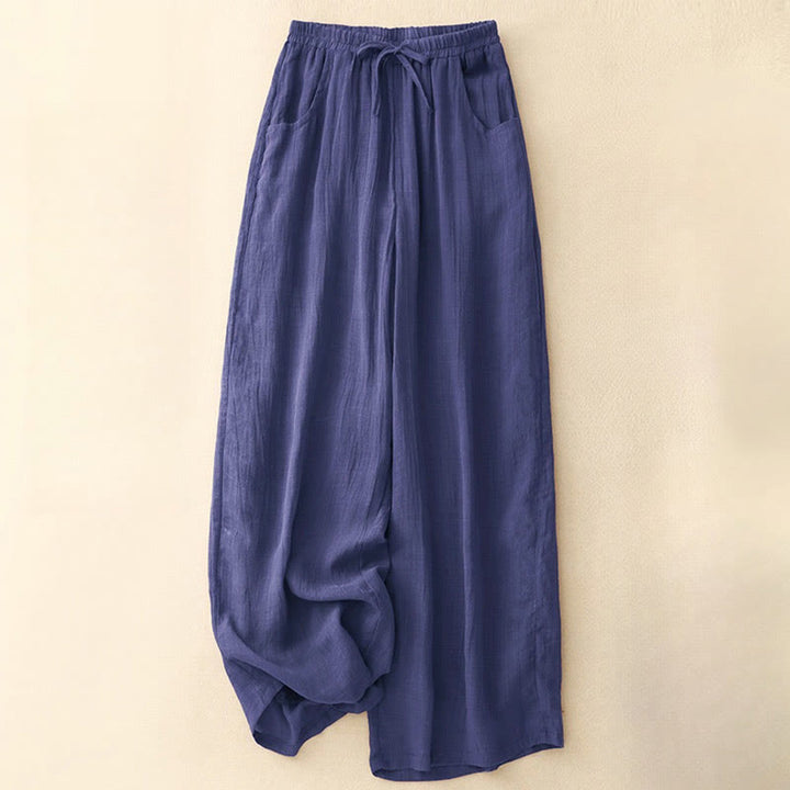 Buddha Stones Spring Pure Color Drawstring Double Layer Women's Wide Leg Pants With Pockets - Indigo - US8-10，UK/AU12-14，EU40-42 (2XL) - image 16