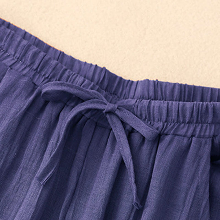 Buddha Stones Spring Pure Color Drawstring Double Layer Women's Wide Leg Pants With Pockets - image 19