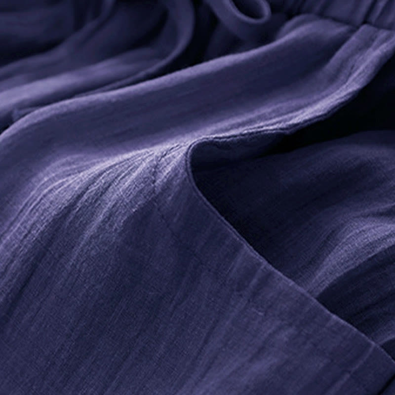 Buddha Stones Spring Pure Color Drawstring Double Layer Women's Wide Leg Pants With Pockets - image 19