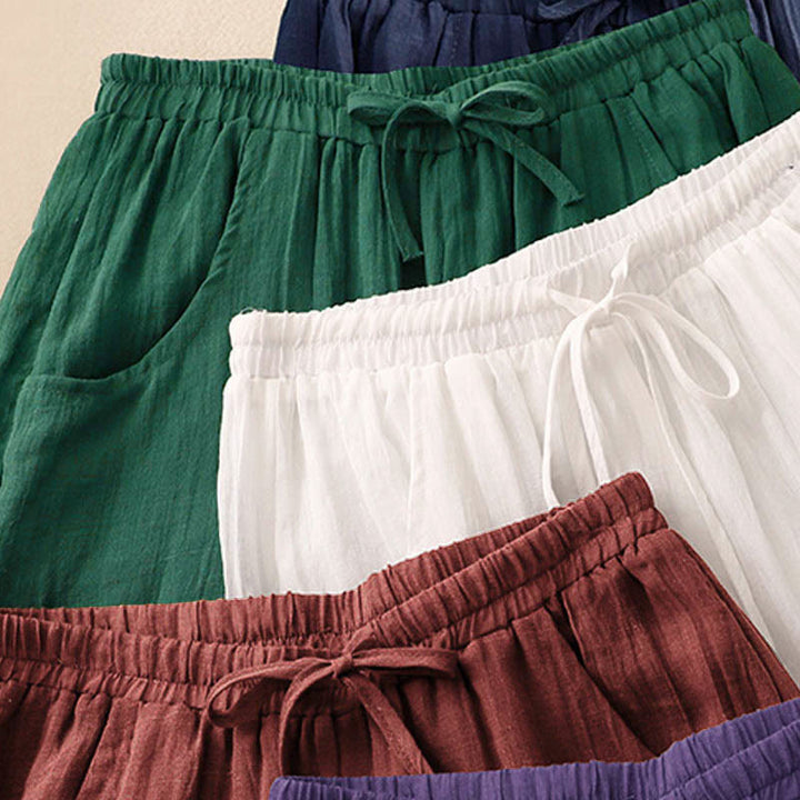 Buddha Stones Spring Pure Color Drawstring Double Layer Women's Wide Leg Pants With Pockets - image 21