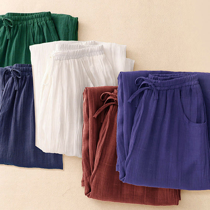 Buddha Stones Spring Pure Color Drawstring Double Layer Women's Wide Leg Pants With Pockets - image 22