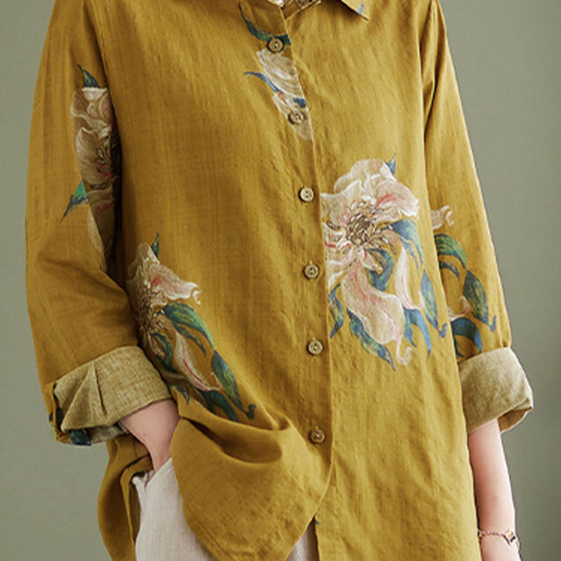 Buddha Stones Literary Artistic Flower Print Cotton Clothing - image 9