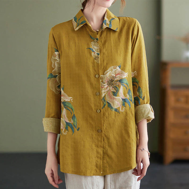 Buddha Stones Literary Artistic Flower Print Cotton Clothing - image 2