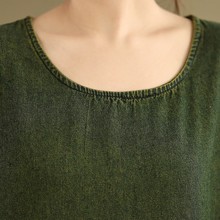 Buddha Stones DarkOliveGreen Patchwork Long Sleeve Design Cotton Women's Maxi Dress With Pockets - image 7