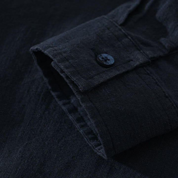 Buddha Stones Solid Color Loose Long Sleeve Half Button Shirt Linen Men Clothing - image 9